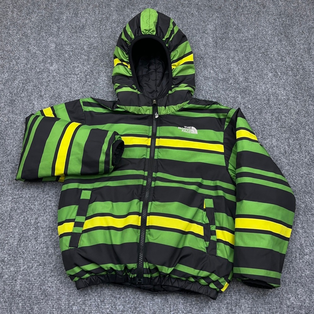 The North Face Mount Chimbo Reversible 550 Down Jacket Boys XS 6 Hooded Striped